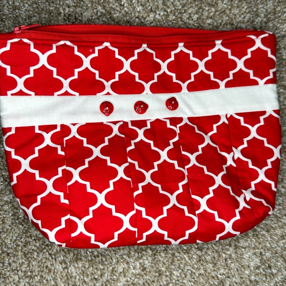 Handmade cosmetic bag with ladybug buttons 🐞